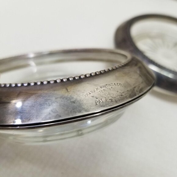 4 Sterling Silver Frank M Whiting Glass Coasters Vintage Sunburst MCM Home Decor - Picture 4 of 5